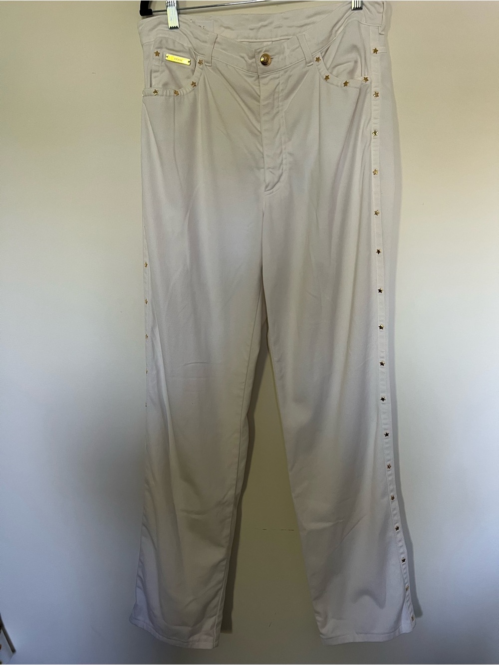 Escada white Chinos with Gold Star Trim